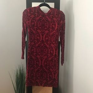 Red long sleeve velvet dress